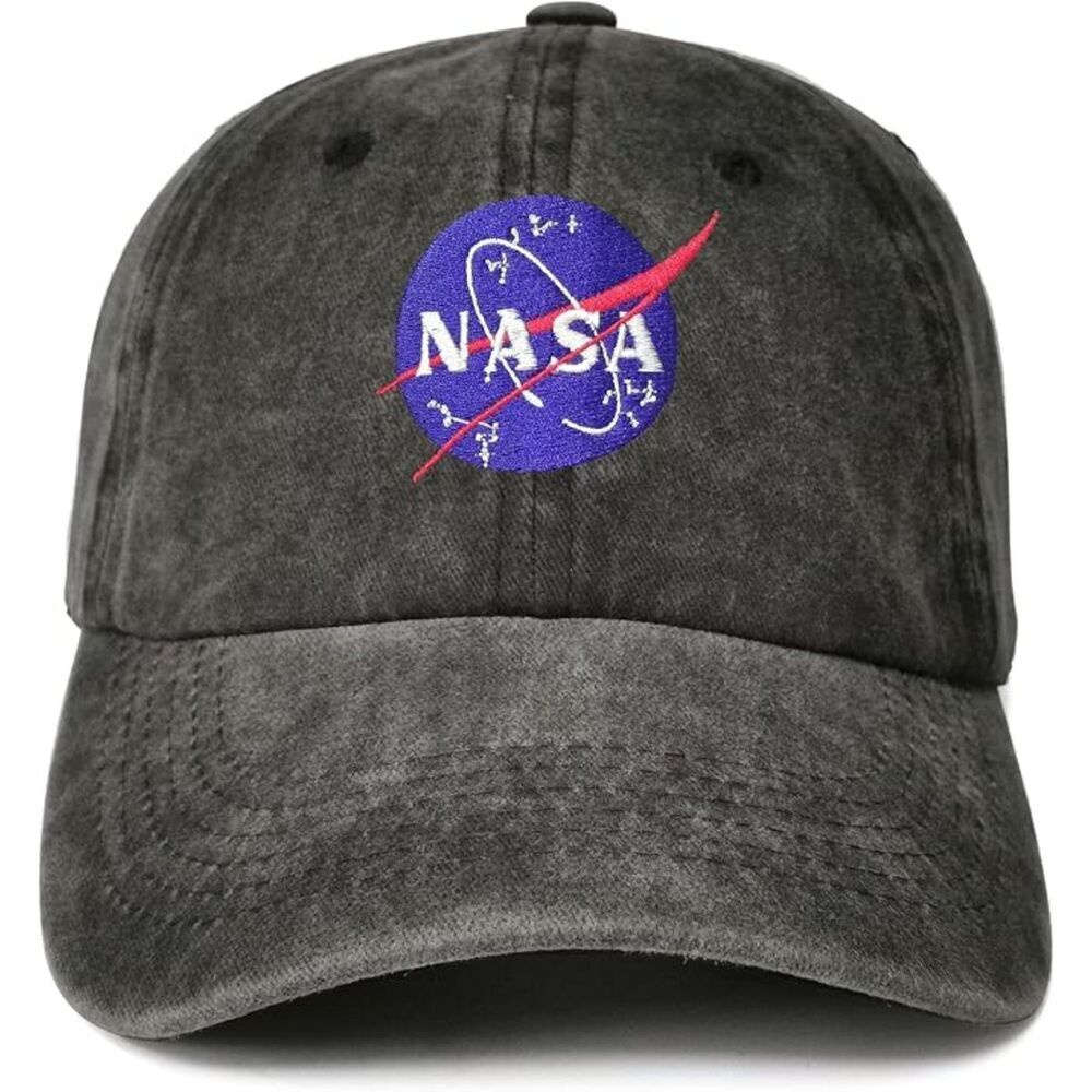 Unisex Black Washed Nasa Embroidery Adjustable Buckle Classic Baseball Caps